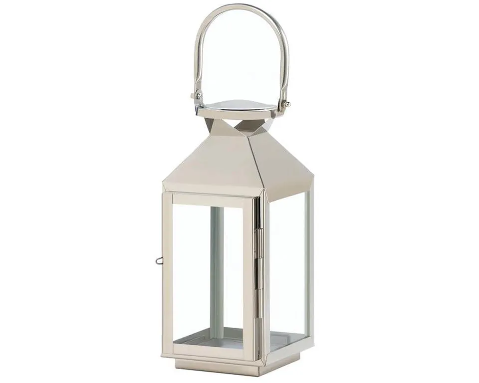 Small silver metal candle lantern decor
