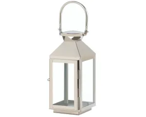 Small silver metal candle lantern decor