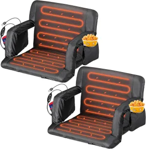 Smartxchoices 2 Pack Heated Stadium Seats for Bleachers, 6-Reclining Positions Padded with Back and Cushion, Arm Rests, 3 Pockets, Anchor Straps, Portable Folding Seats with Shoulder Straps, 25" Wide