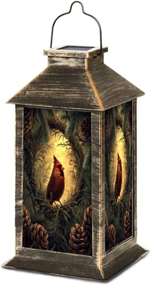 Solar Lantern Vintage Cardinal Forest Pine Cones Evergreens Outdoor Waterproof Garden Hanging Lantern Solar Powered Lighting Outside Table Lamp for Patio Deck Camping 1 Pack