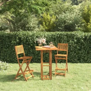 Solid Acacia Wood Folding Bar Stools 2-Pack, Outdoor Patio Furniture with Footrest, Foldable Wooden Chairs for Garden, Balcony, Poolside, Camping and Backyard Use