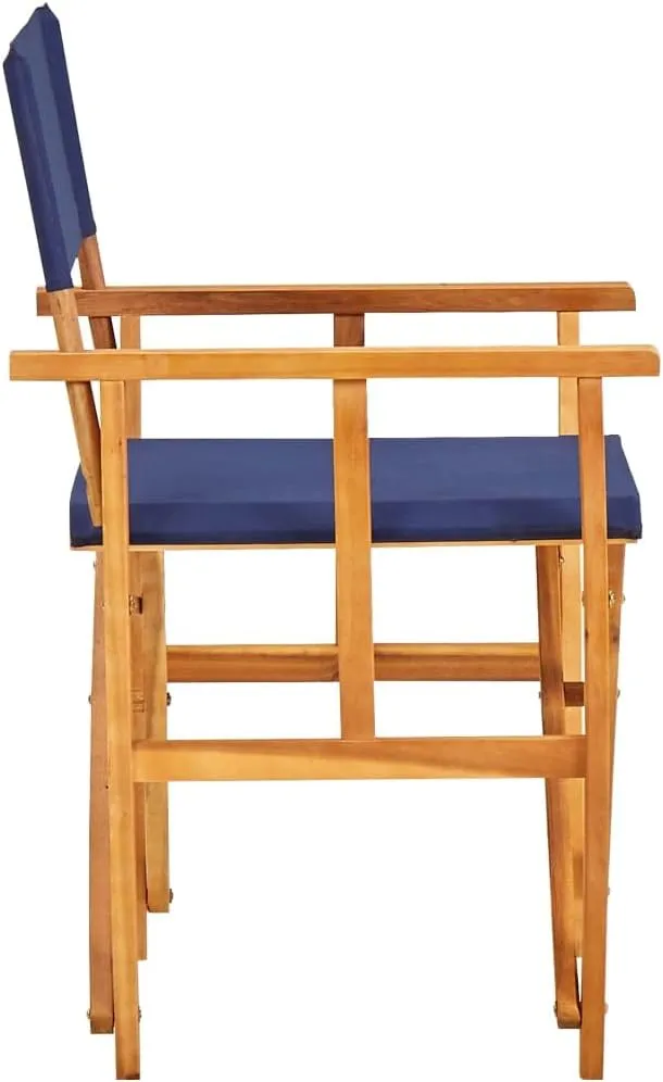 Solid Acacia Wood Folding Director's Chair Blue Outdoor Furniture for Camping Beach Patio Poolside Lounge Foldable Portable Design