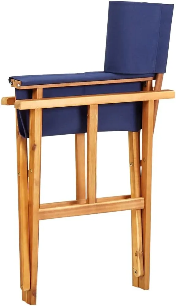Solid Acacia Wood Folding Director's Chair Blue Outdoor Furniture for Camping Beach Patio Poolside Lounge Foldable Portable Design