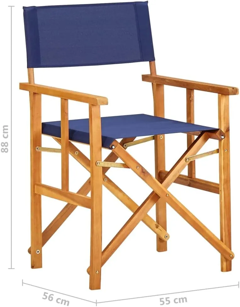 Solid Acacia Wood Folding Director's Chair Blue Outdoor Furniture for Camping Beach Patio Poolside Lounge Foldable Portable Design