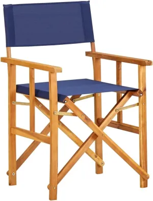 Solid Acacia Wood Folding Director's Chair Blue Outdoor Furniture for Camping Beach Patio Poolside Lounge Foldable Portable Design