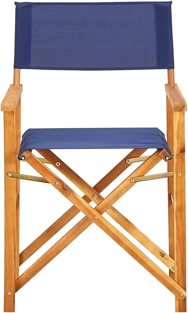 Solid Acacia Wood Folding Director's Chair Blue Outdoor Furniture for Camping Beach Patio Poolside Lounge Foldable Portable Design
