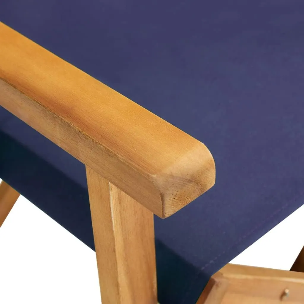 Solid Acacia Wood Folding Director's Chair Blue Outdoor Furniture for Camping Beach Patio Poolside Lounge Foldable Portable Design