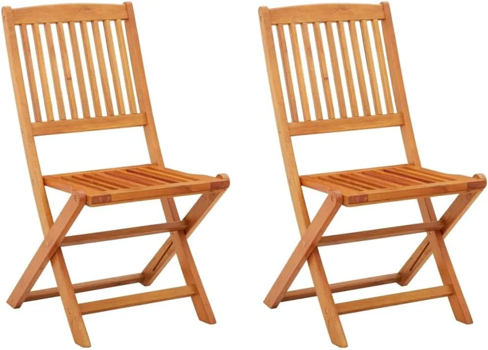 Solid Eucalyptus Wood Folding Patio Chairs 2 Pack Outdoor Furniture for Garden, Poolside, Camping Foldable Oil-Finished Wooden Chairs