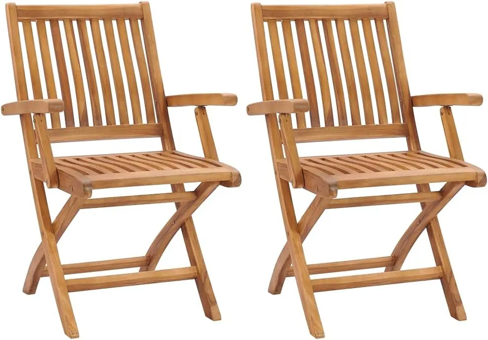 Solid Teak Wood Folding Patio Chairs 2-Pack, Foldable Outdoor Lounge Chairs with Smooth Sanded Finish, Weather-Resistant Wooden Furniture for Backyard Poolside Beach Camping