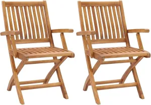 Solid Teak Wood Folding Patio Chairs 2-Pack, Foldable Outdoor Lounge Chairs with Smooth Sanded Finish, Weather-Resistant Wooden Furniture for Backyard Poolside Beach Camping