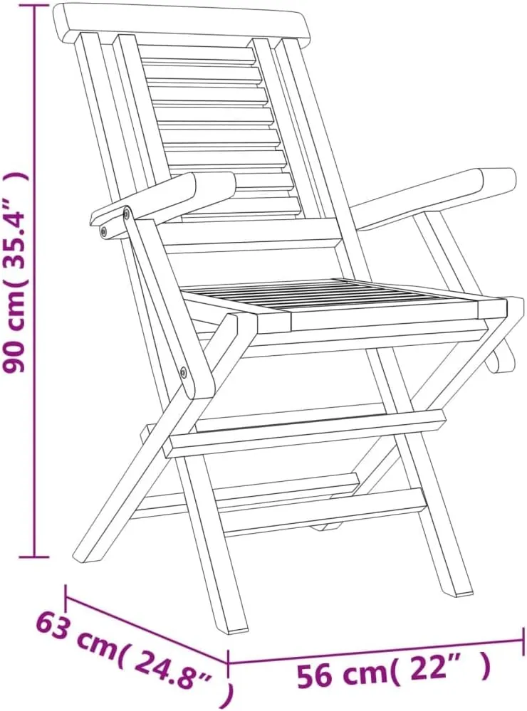 Solid Teak Wood Folding Patio Chairs Set of 2, 22"x24.8"x35.4" Outdoor Lounge Chairs with Slatted Design for Poolside Camping Beach Backyard
