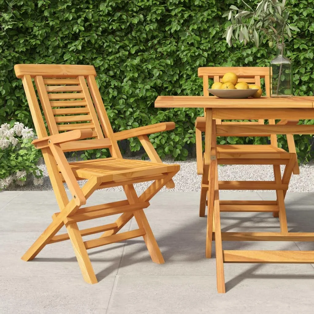 Solid Teak Wood Folding Patio Chairs Set of 2, 22"x24.8"x35.4" Outdoor Lounge Chairs with Slatted Design for Poolside Camping Beach Backyard