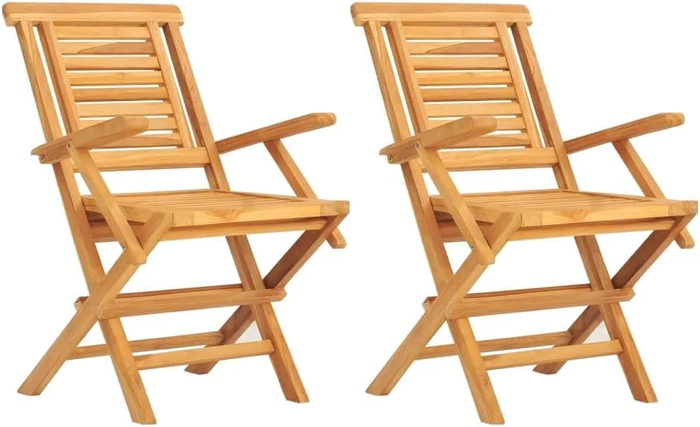 Solid Teak Wood Folding Patio Chairs Set of 2, 22"x24.8"x35.4" Outdoor Lounge Chairs with Slatted Design for Poolside Camping Beach Backyard