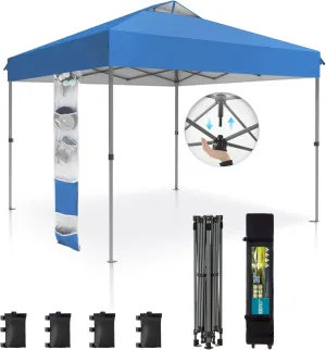 Sophia & William Canopy Tent Pop Up 10x10 ft One Person Push Set Up Tent, Outdoor Canopies Shelter Heavy Duty Straight Legs with 4 Sandbags & Guy Ropes, 1 Roller Bag & Storage Bag, 8 Stakes UPF50 