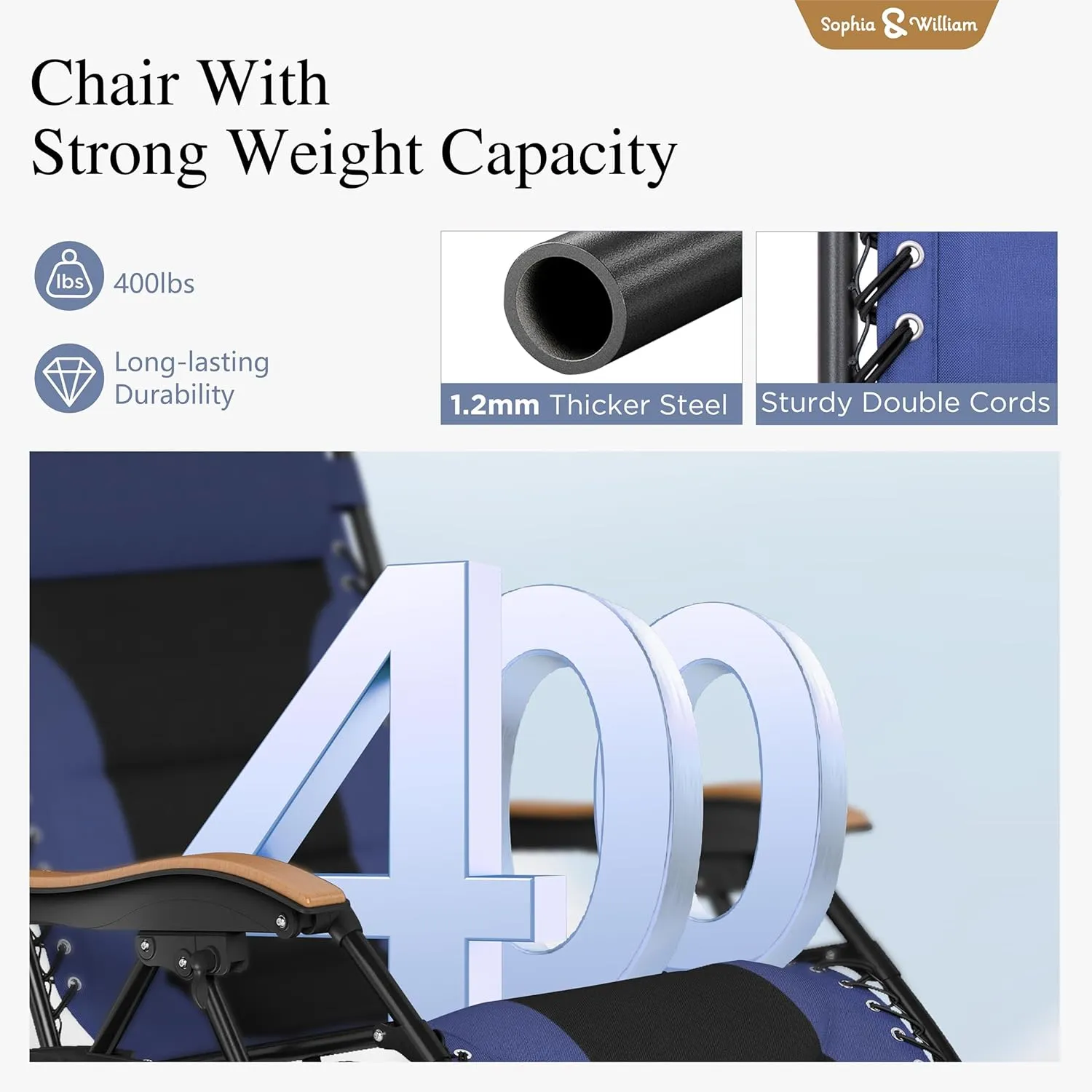 Sophia & William Oversized XL Zero Gravity Recliner Chair Set of 2 Padded Adjustable Folding Reclining Lounge Chair with Wide Armrest and Cup Holder, Support 400 LBS, Blue