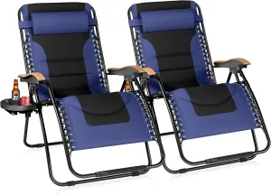 Sophia & William Oversized XL Zero Gravity Recliner Chair Set of 2 Padded Adjustable Folding Reclining Lounge Chair with Wide Armrest and Cup Holder, Support 400 LBS, Blue