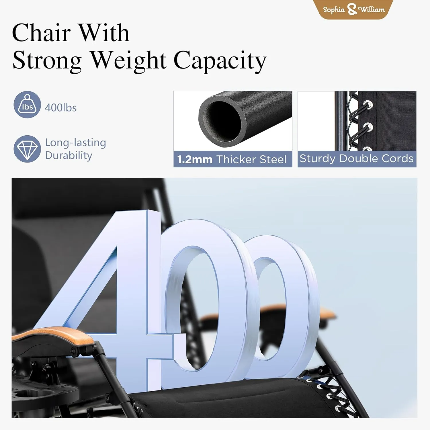 Sophia & William Padded Zero Gravity Chair Oversize Lounge Chair with Free Cup Holder, Supports 350 LBS (Black)