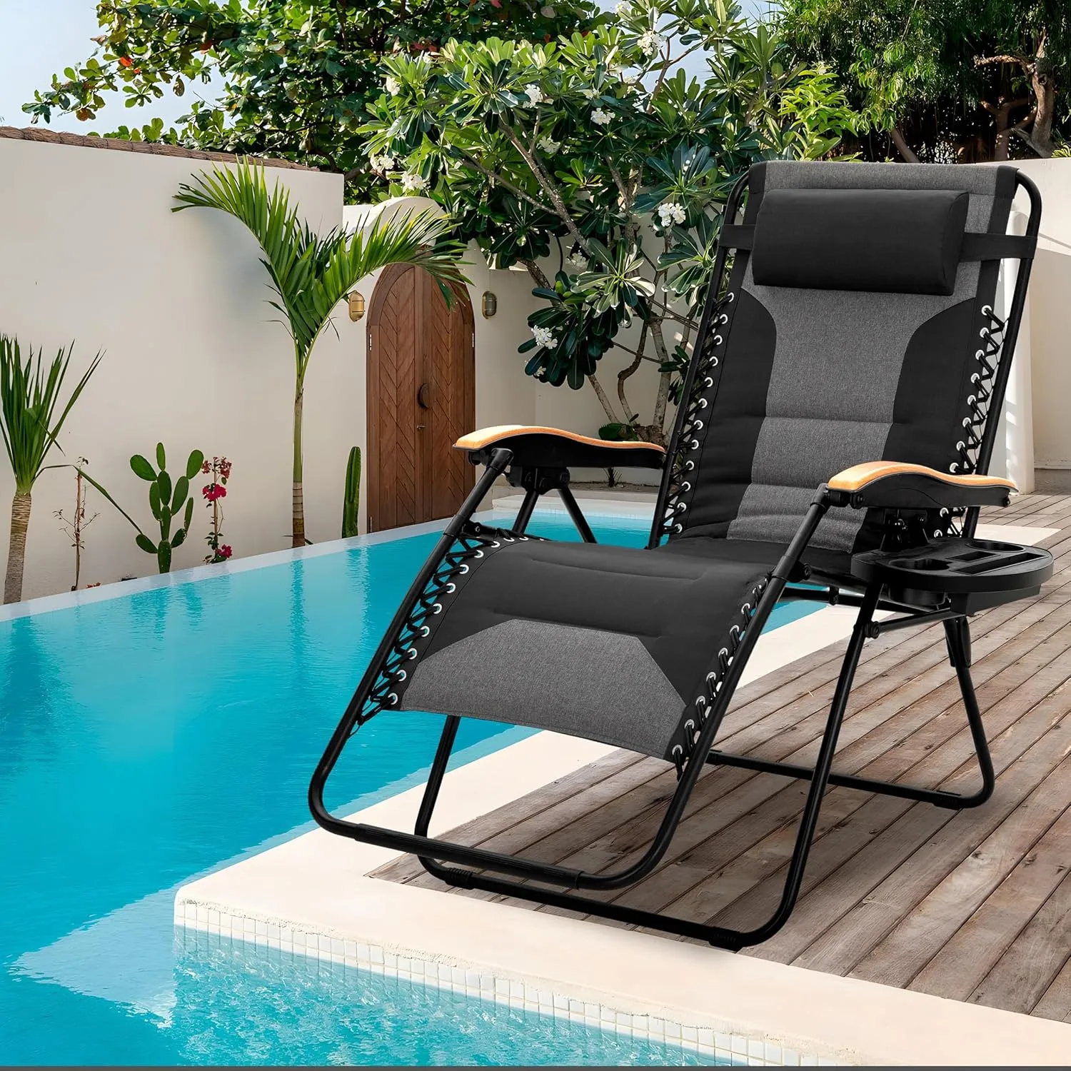 Sophia & William Padded Zero Gravity Chair Oversize Lounge Chair with Free Cup Holder, Supports 350 LBS (Black)