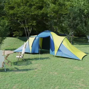 Spacious and Easy-Assembly Camping Tent for 6 People, Two Compartments, Ventilated with Mosquito Net, Blue and Yellow