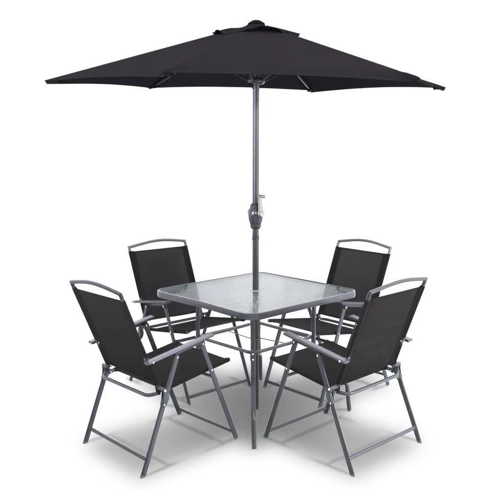Square Dining 6 Gardeon Black Set IoT-powered Outdoor Trusted reviews Piece -