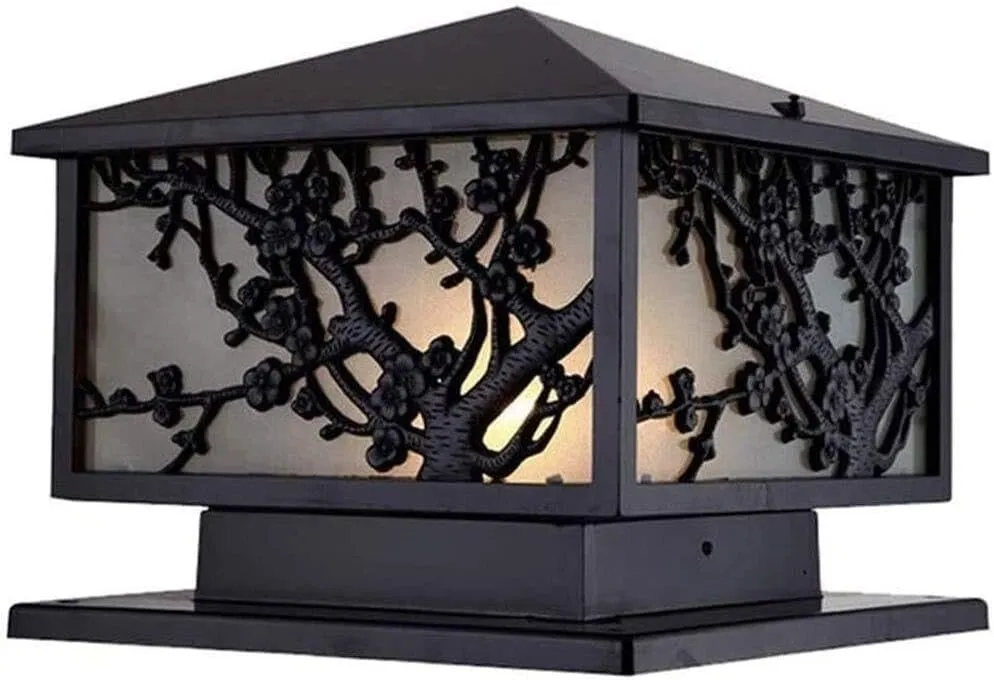 Square Outdoor Gate Column Light European Lighthouse Waterproof Pillar Lanterns Pedestal Lamp Glass Aluminium Post Pole Lamps Courtyard Garden Villa Lawn Landscape Street(One Color-25 * 35Cm)