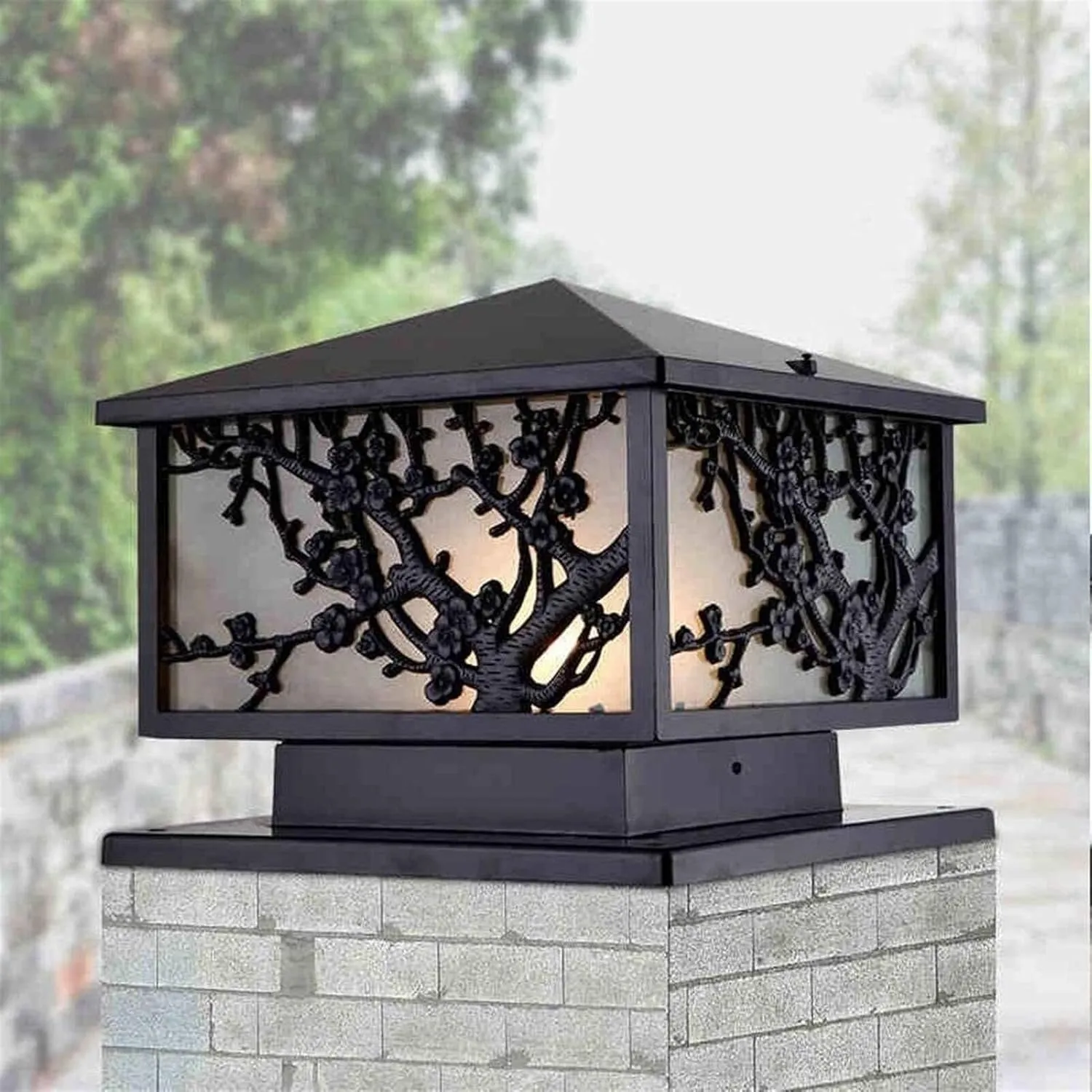 Square Outdoor Gate Column Light European Lighthouse Waterproof Pillar Lanterns Pedestal Lamp Glass Aluminium Post Pole Lamps Courtyard Garden Villa Lawn Landscape Street(One Color-25 * 35Cm)