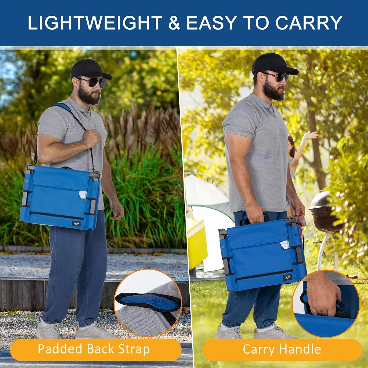 Stadium Seats for Bleachers with Back Support, Bleacher Seats with Backs and Extra Thick Padded Cushion, Includes Shoulder Straps Carry Handle, and Cup Holder Side Pockets (Blue)