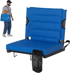 Stadium Seats for Bleachers with Back Support, Bleacher Seats with Backs and Extra Thick Padded Cushion, Includes Shoulder Straps Carry Handle, and Cup Holder Side Pockets (Blue)