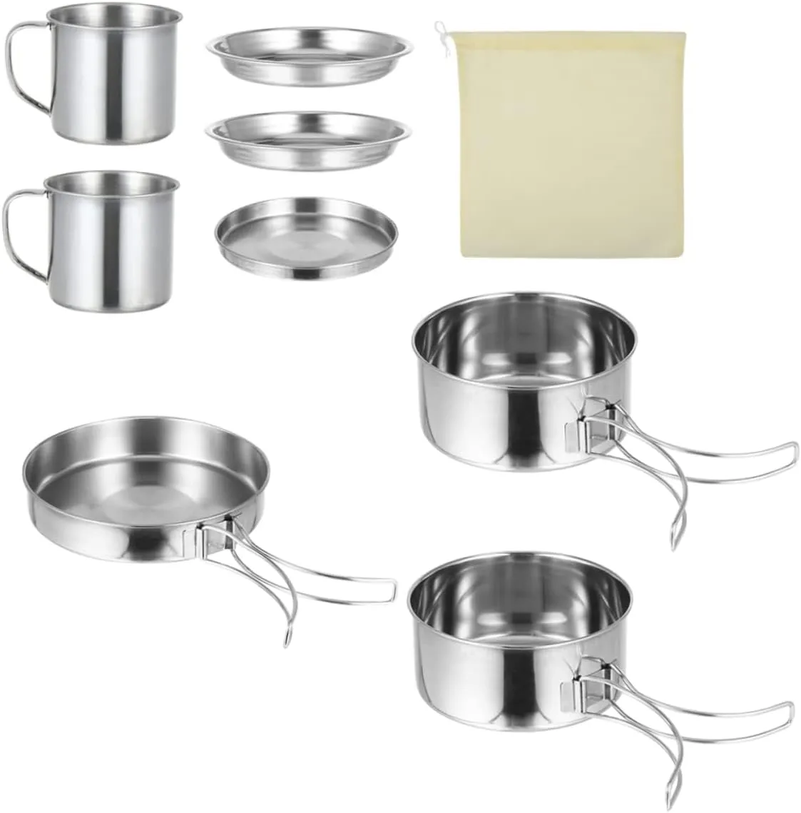 Stainless Steel 8-Piece Camping BBQ Cookware Set Collapsible Pots for Hiking Portable Cooking Kits for Outdoor