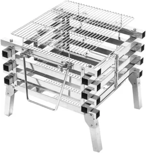 Stainless Steel Folding Portable BBQ Grill & Fire Pit – Charcoal, Wood Bonfire Stove for Outdoor Camping, Patio, Garden