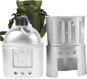 Stainless Steel Military Canteen and Cup Set,Portable Canteen Military with Cup and Green Nylon Cover Waist Belt for Camping Hiking