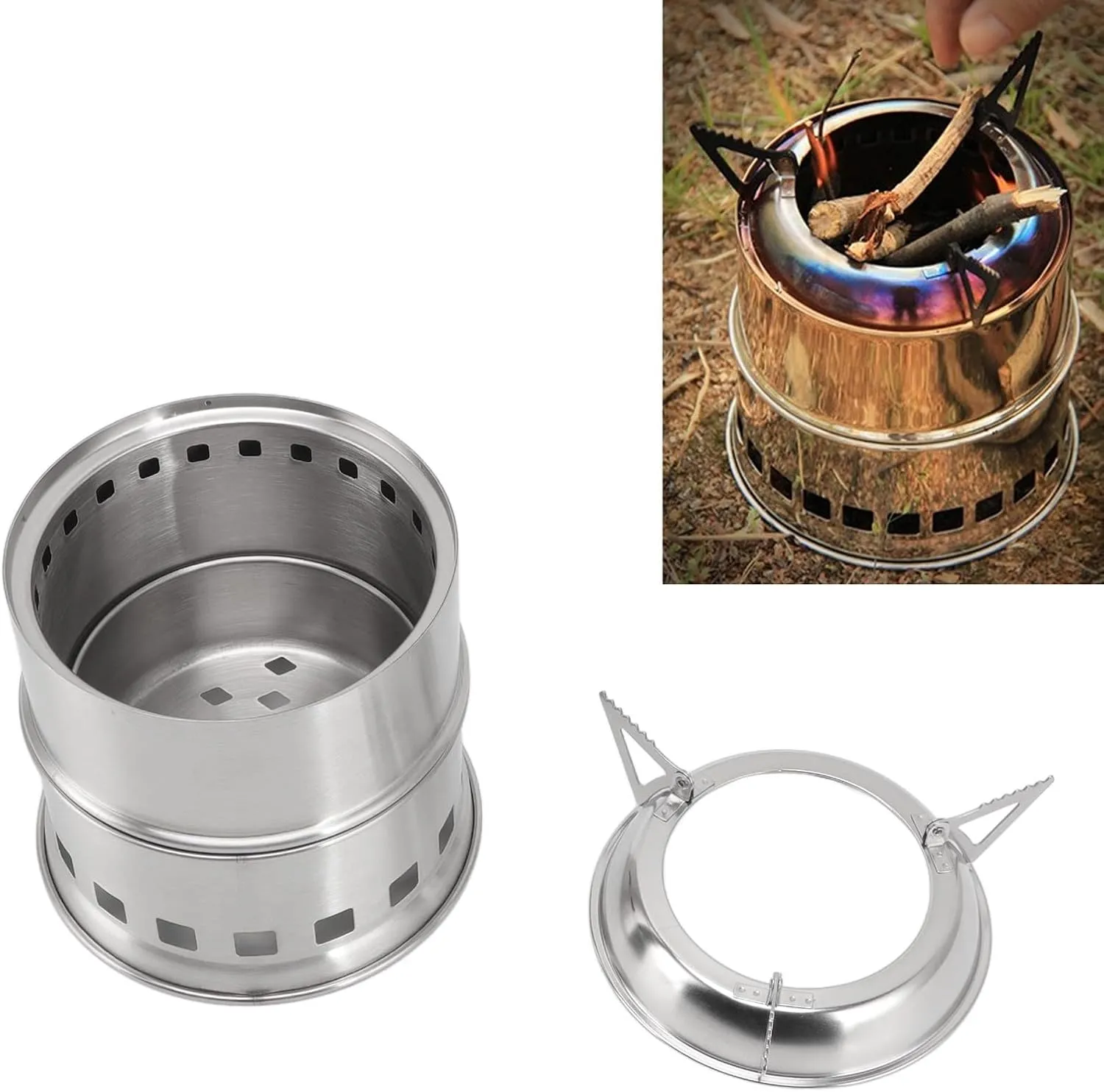 Stainless Steel Mini alcohol Burner Campfire Stove - Compact Camping Stove with Storage Bag - Lightweight Hiking Cookware - Outdoor Gear (Round)