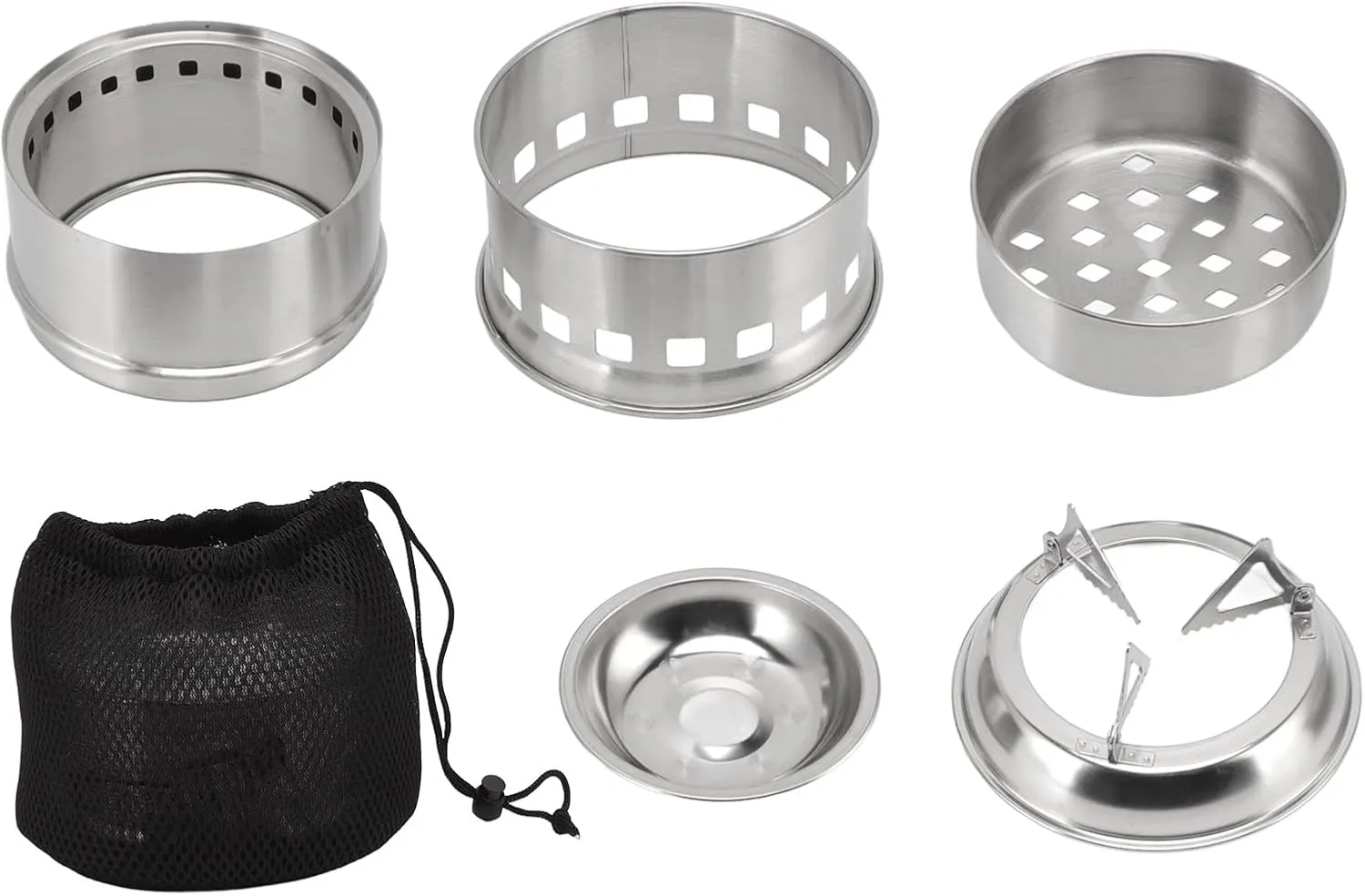 Stainless Steel Mini alcohol Burner Campfire Stove - Compact Camping Stove with Storage Bag - Lightweight Hiking Cookware - Outdoor Gear (Round)
