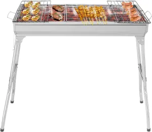 Stainless Steel Outdoor BBQ for Camping, portable charcoal grill portable grill charcoal Picnics, Backyard Barbecues, Easy Setup, Storage, Sturdy & Compact for Travel,Portable Folding Charcoal Grill