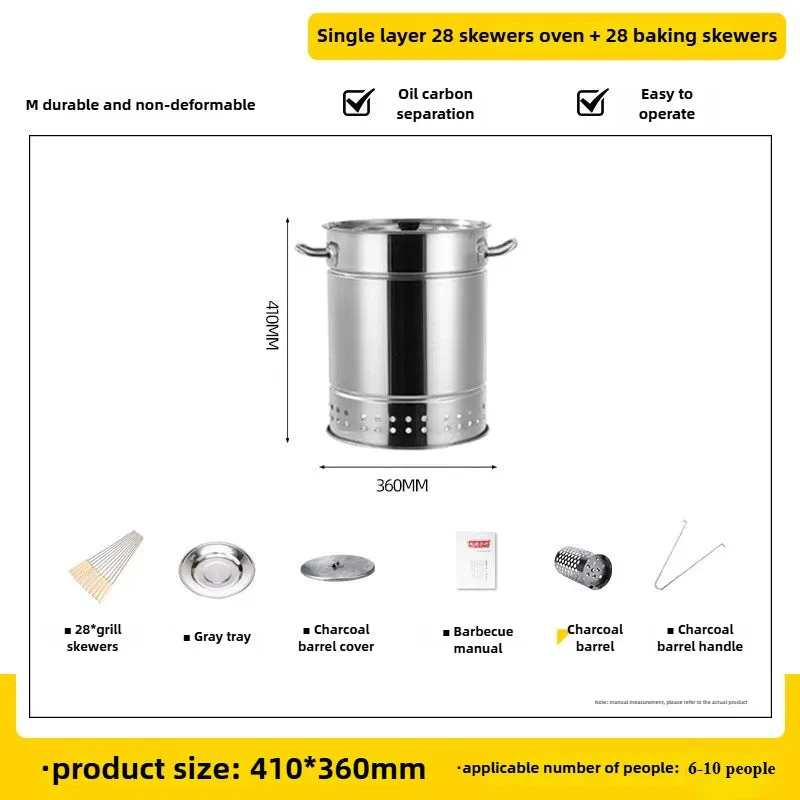 Stainless Steel Wrap-Around Charcoal Grill – Smokeless Portable BBQ Grill for Camping & Home Use