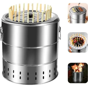 Stainless Steel Wrap-Around Charcoal Grill – Smokeless Portable BBQ Grill for Camping & Home Use