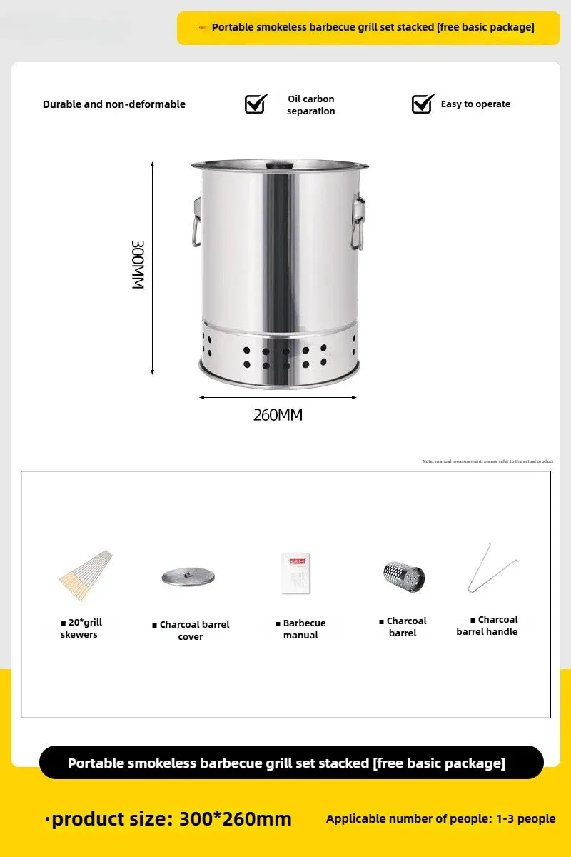 Stainless Steel Wrap-Around Charcoal Grill – Smokeless Portable BBQ Grill for Camping & Home Use