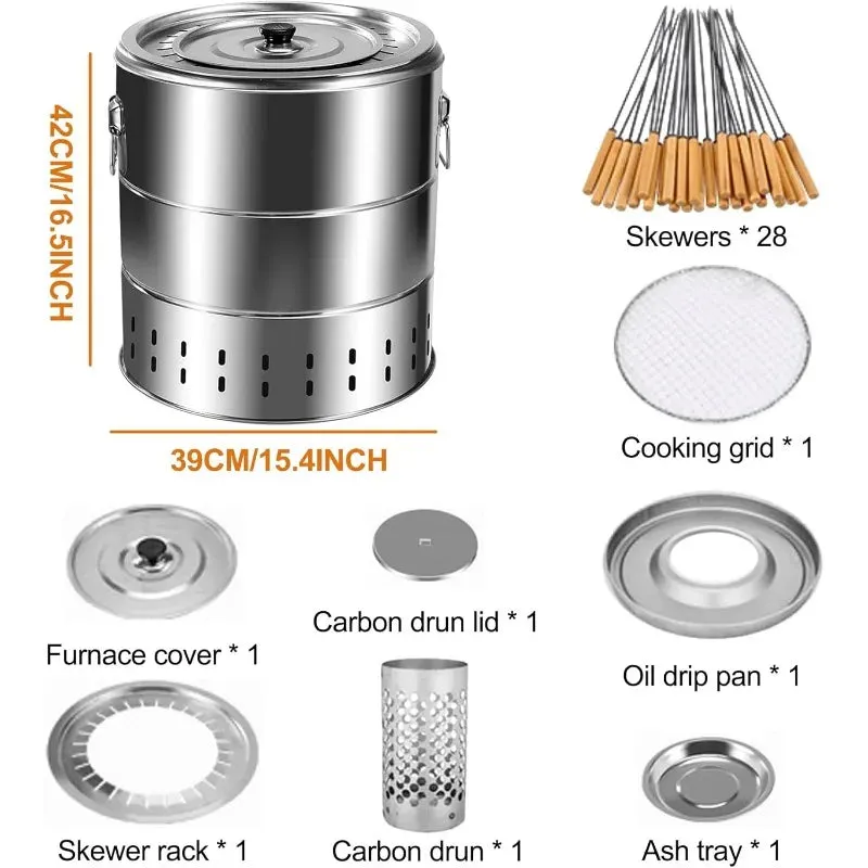 Stainless Steel Wrap-Around Charcoal Grill – Smokeless Portable BBQ Grill for Camping & Home Use