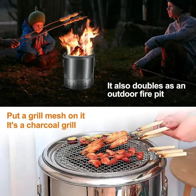 Stainless Steel Wrap-Around Charcoal Grill – Smokeless Portable BBQ Grill for Camping & Home Use