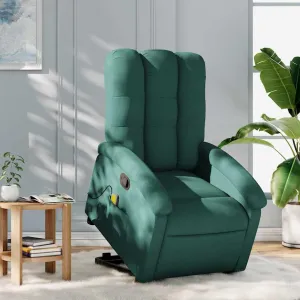 Stand Up Massage Recliner Chair with Electric Lift, 6-Point Vibrating Function, Dark Green Fabric