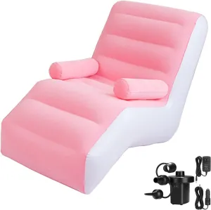 STARBRILLIANT Inflatable Deck Chair with Air Pump, Foldable Lounge Chair for Bedroom and Living Room, Indoor Sofa Lounge with Handrails(Pink)