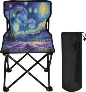 Starry Night Lavender Oil Painting Portable Outdoor Folding Chair Anti-Slip Padded Oxford Cloth Stool Camping Chair Small for Beach Hiking Fishing Gardening Quad Camp Chair