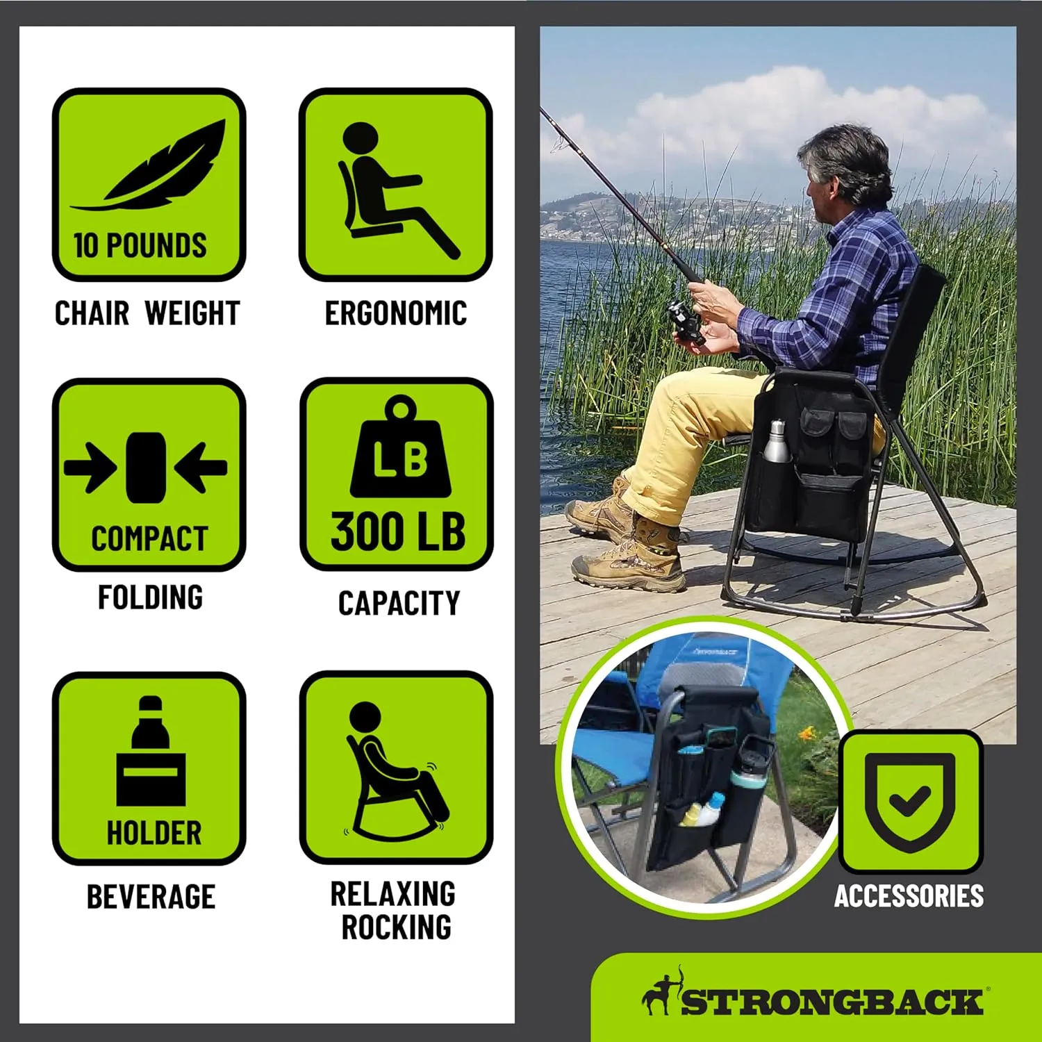 STRONGBACK Outdoors Director Chair - Portable Camping Chair with Lumbar Support - Heavy-Duty and Foldable
