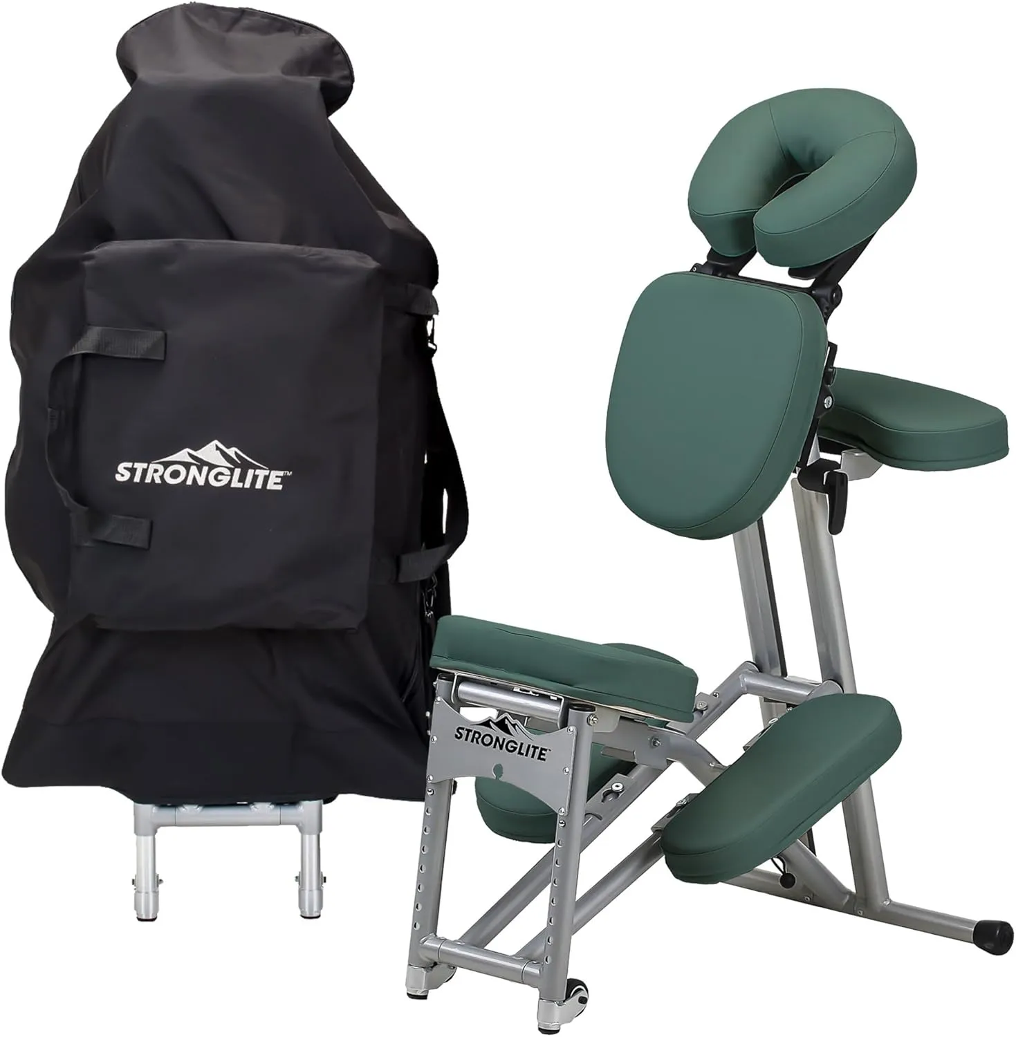 STRONGLITE Portable Massage Chair Ergo Pro II - Ultra-Strong, Lightweight, Foldable Tattoo Spa Chair with Wheels & Carry Case (600lbs Working Weight), Teal