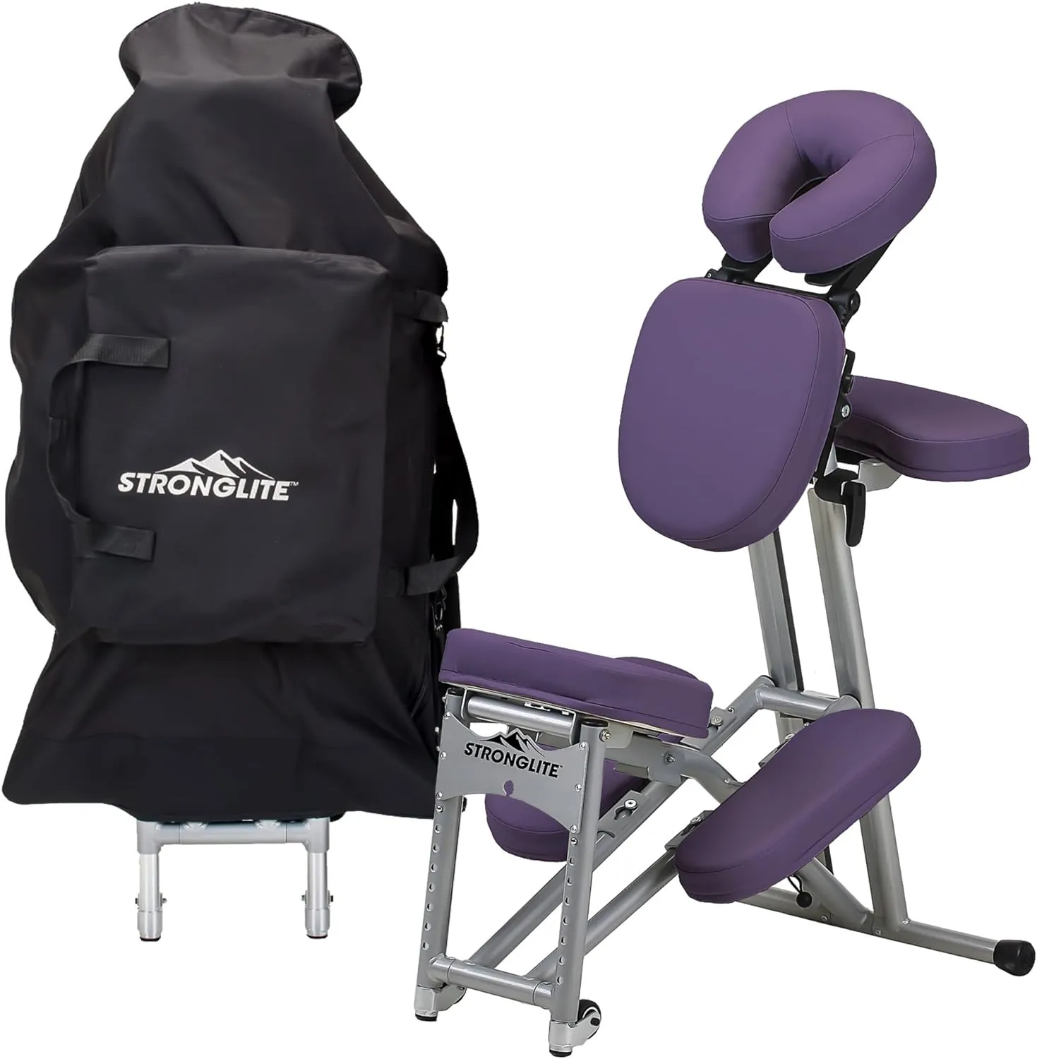 STRONGLITE Portable Massage Chair Ergo Pro II - Ultra-Strong, Lightweight, Foldable with Wheels & Carry Case (600lbs Working Weight), Purple