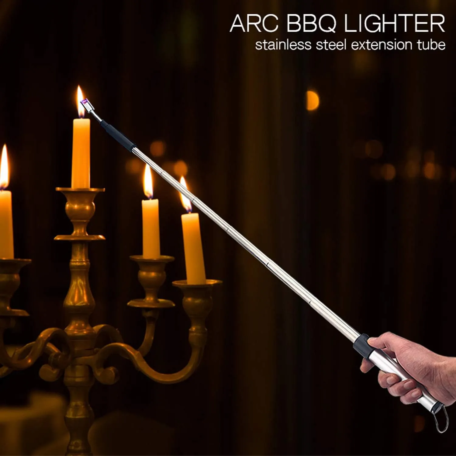 Summoner Telescopic Candle Arc Lighter Electric Rechargeable USB Plasma Lighter Perfect Fire Starter Lighter for BBQs Home Kitchen Outdoor Camping Hiking Cooking Fireworks