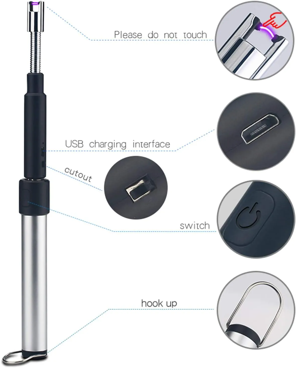 Summoner Telescopic Candle Arc Lighter Electric Rechargeable USB Plasma Lighter Perfect Fire Starter Lighter for BBQs Home Kitchen Outdoor Camping Hiking Cooking Fireworks