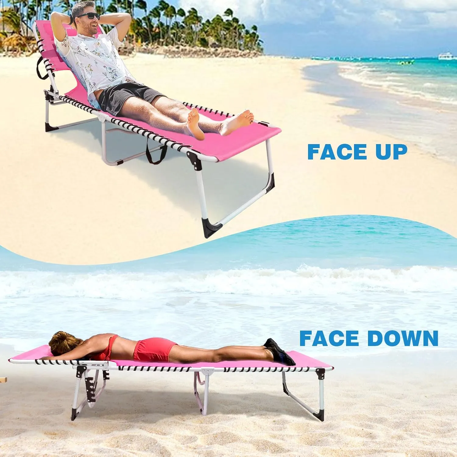 Sun Tanning Chair with Face Hole 5-Position Folding Lounge Chair Outdoor with Portable Beach Table for Poolside Sunbathing Camping Lawn Backyard