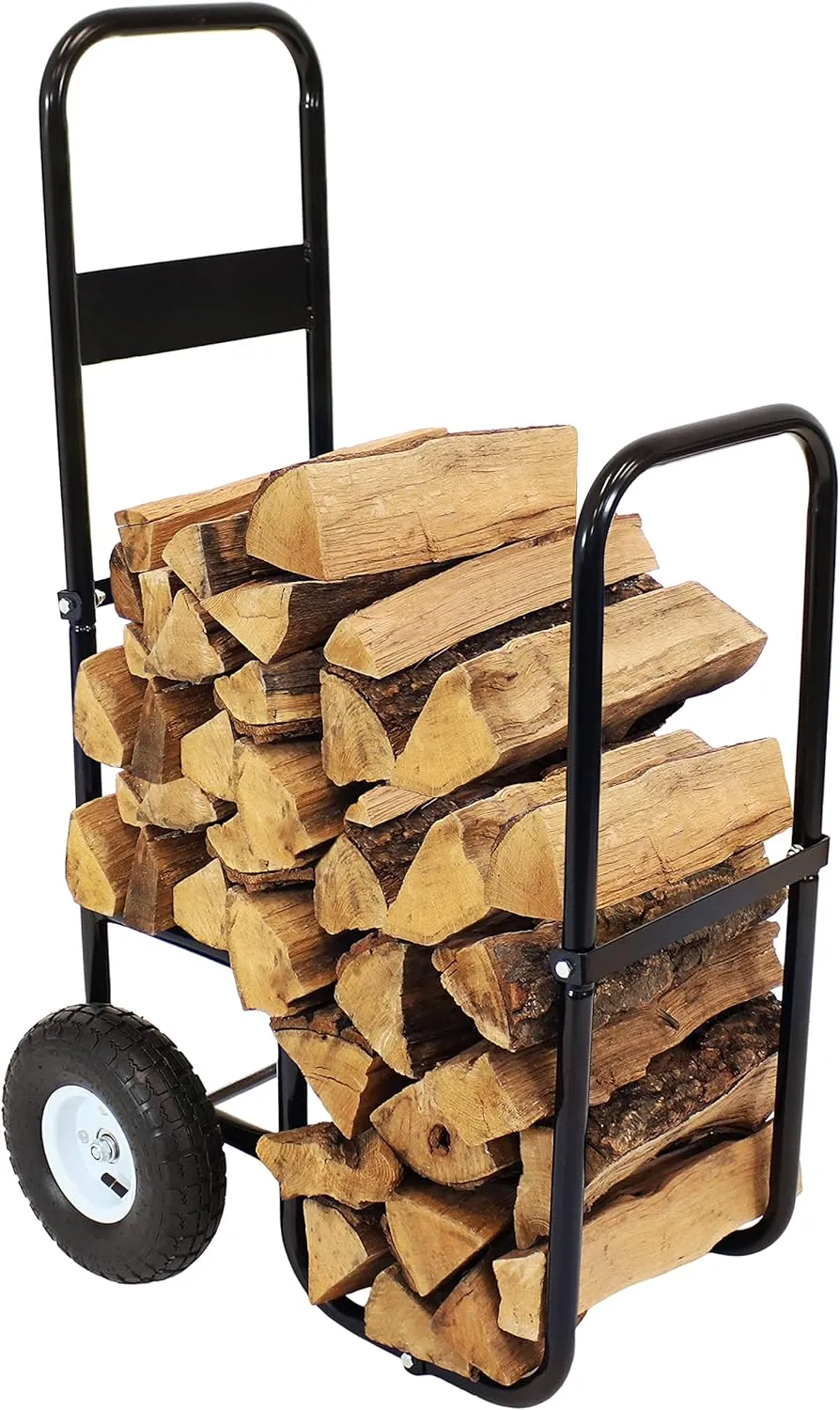 Sunnydaze Outdoor Firewood Carrier Log Dolly - Wood Cart with Wheels - Black