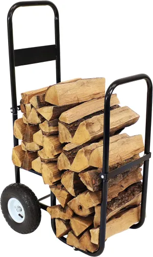 Sunnydaze Outdoor Firewood Carrier Log Dolly - Wood Cart with Wheels - Black